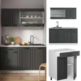 Vicco Küchenzeile R-Line 140 cm Anthrazit Landhaus/Weiß