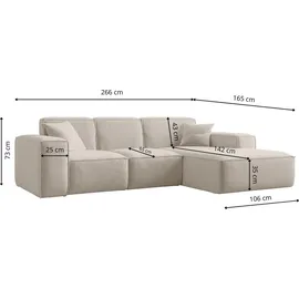 kaiser möbel Ecksofa L-Form Siena Stoff Maloy Beige Rechts - Beige