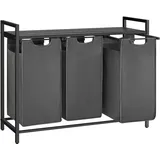 VASAGLE Wäschekorb mit 3 Fächern und Regal, 120L Kapazität, Lamellendesign, Grau