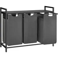 VASAGLE Wäschekorb mit 3 Fächern und Regal, 120L Kapazität, Lamellendesign, Grau