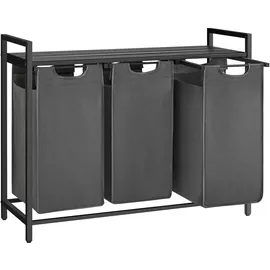 VASAGLE Wäschekorb mit 3 Fächern und Regal, 120L Kapazität, Lamellendesign, Grau