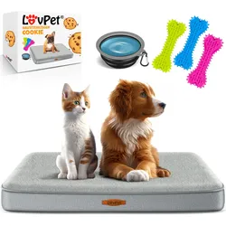 LovPet® Hundebett orthopädisches Hundekissen Hundekorb Cookie, Inkl. Napf + 3X Kauknochen, Hundesofa für Kleine, Mittelgroße & Große Hunde, Bezug abnehmbar und waschbar