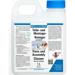 WEICON Teile- und Montagereiniger, Spezialreiniger mit hohem Flammpunkt, 1 L, farblos, transparent