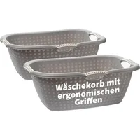 2friends Wäschekorb 2er Set, 28 Liter - Wäschewanne Groß mit ergonomischen Griffen, Robuster Wäschekorb Plastik, für Innen- und Außenbereich, 60 x 40 x 22 cm, Grau, Made in EU