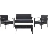 Mendler Poly-Rattan Garnitur HWC-F56, Balkon-/Garten-/Lounge-Set Sitzgruppe schwarz, Kissen dunkelgrau