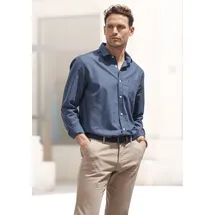 H.I.S. Langarmhemd H.I.S, Herren, Gr. S (37/38), N-Gr, blau (dunkelblau), Web, Obermaterial: 100% Baumwolle, unifarben, regular fit, Rundhals, Manschette, Hemden, mit Kentkragen, Oxford-Qualität aus reiner Baumwolle