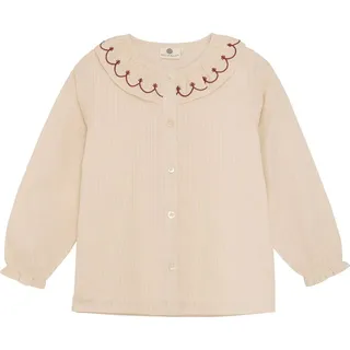 EN FANT Kinder Mädchen Bluse Blusenshirt Shirt mit 5-Knopf-Form Rundhals Stickereien Rüsschen 100% Baumwolle Regular fit - 128