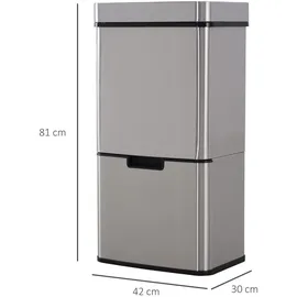 Homcom Abfalleimer mit Sensor 72 l Mülltrennsystem 3 Fächer Edelstahl Silber 42 x 30 x 81 cm