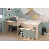 Parisot Halbhohes Hochbett Jade 1 90 x 200 cm Eiche grün