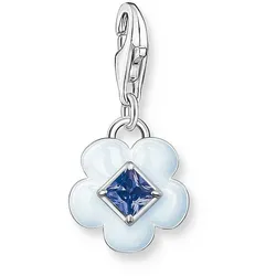 Charm Anhänger 3D Blume mit blauem Stein - 925 Sterlingsilber