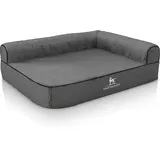 Knuffelwuff Eck Hundebett Marlie Orthopädisch Velours Übergröße XXXL 140 x 100cm Lehne Rechts Grau