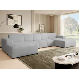 beautysofa Ecksofa PEDRO U XL, breite Ottomane, Farbe: Hellgrau (Raven06) - Hellgrau