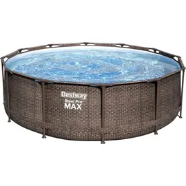 BESTWAY Steel Pro Max Frame Pool Set 366 x 100 cm rattanoptik inkl. Filterpumpe + Poolleiter