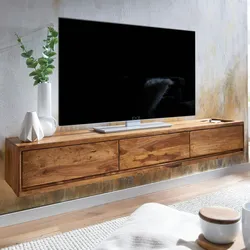 KADIMA DESIGN Lowboard Hängend Sheesham Massivholz 160x25x35 cm TV-Schrank Braun, Design Fernsehtisch mit Stauraum, Fernsehschrank Wand Modern, TV-Kommode