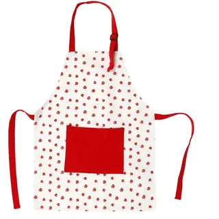 Dryxog Rote Erdbeer Kinderschürze Adjustable Baumwolle Kinderschürze Mädchen mit Tasche, Praktisches Küchenzubehör Kinder Kinderküche Zubehör Ideal zum Kochen Backen Malen Anti Flecken (50x40cm)