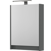 Planetmöbel Spiegelschrank Bad mit Beleuchtung 50 x 65 x 11,4 cm, grau matt, Badezimmerschrank mit Spiegel und LED Aufbauleuchte