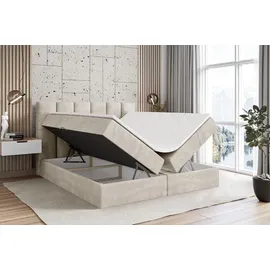 altdecor Boxspringbett mit Matratze und Topper, Polsterbett mit Bettkasten, Bett mit Stauraum H3-Matratze, Doppelbett, Springboxbett - BOXI1-140x200 - Beige Samt