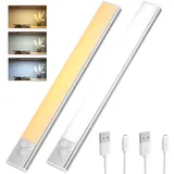 OUSFOT Unterbauleuchte Küche 30cm [2 Stück] Schrankbeleuchtung LED mit Bewegungsmelder dimmbar kabellos Schrankleuchte USB Wiederaufladbar Schranklicht für Treppen/Kleiderschrank/Küche, Silber