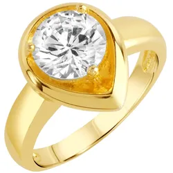 Zeeme Basic Ring Silber 925 vergoldet Tropfen-Form mit weißem Zirkonia-Stein