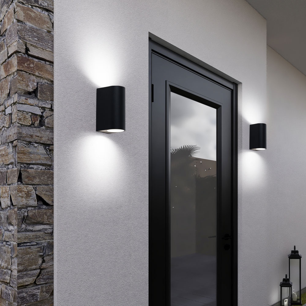 Wand Außenleuchte Terrasse Aluminium Aussenleuchten Haustür Up Down Wandleuchte Aussen schwarz, Farbwechsel dimmbar mit Fernbedienung, 2x RGB LED 3,5W 300lm 3000K, BxH 6,5x14,5 cm