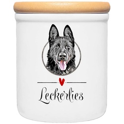 Cadouri Vorratsdose SCHÄFERHUND – Leckerlidose Hund – für Hundekekse, Keramik, (Leckerlidose mit Hunderasse, 2-tlg., 1x Keramikdose mit Holzdeckel), Hundekeksdose, handgefertigt in Deutschland, für Hundebesitzer, 400 ml weiß