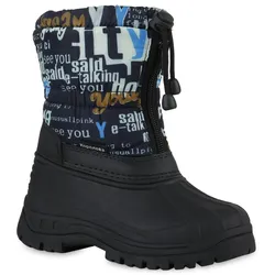 Kinder Winter Boots in Dunkelblau Khaki Muster