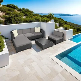 Tectake Aluminium Rattan Lounge schwarz