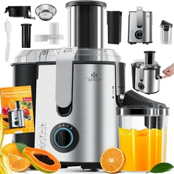 KESSER® Entsafter für Obst und Gemüse aus Edelstahl 1100W große 85 mm Einfüllöffnung inkl. Reinigungsbürste und Saftbehälter 3 Geschwindigkeitsstufen, Saftpresse Juicer
