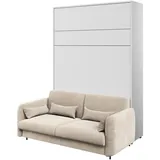 MEBLINI Schrankbett mit Sofa Bed Concept - Wandbett mit Lattenrost - Klappbett mit Schrank - Wandklappbett - Murphy Bed - BC-01-140x200cm Vertikal - Weiß Matt/Beige