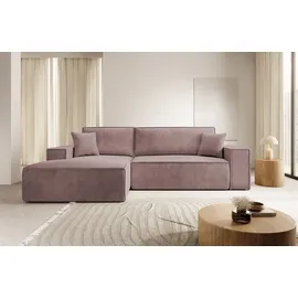 Selsey Ecksofa mit Schlaffunktion und Bettkasten, Ottomane links, Cordbezug in Rosa - Rosa