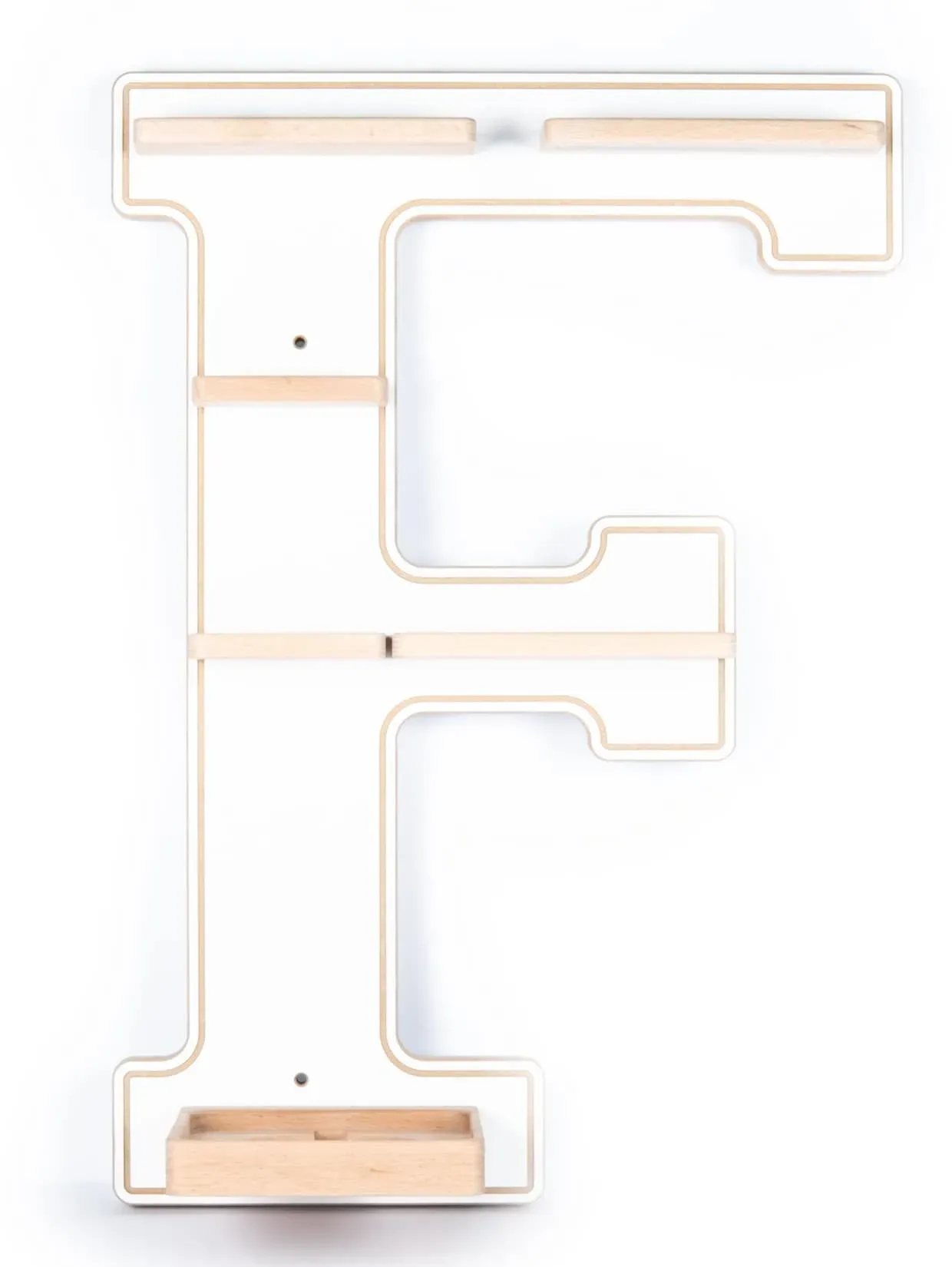 BOARTI Holzregal hängend   stylisches Regal   Maße: H. 54 x B. 38 x T. 19 cm   Elegantes Regal hängend   Aufbewahrungsregal   Bücherregal   Tonieregal - Buchstabe F