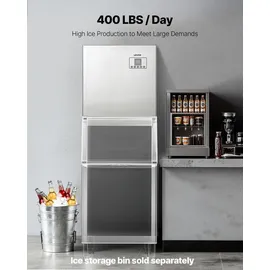 Vevor kommerzielle Eismaschine – Kopf, 181 kg/Tag Edelstahl-Eismaschine mit intelligentem Bedienfeld, Selbstreinigung, einstellbarer Dicke, ideal für Restaurant, Bar, Café, Hotel – Nur Kopf