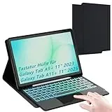 für 11 Zoll Samsung Galaxy Tab A11+/A9+ Hülle mit Tastatur : 3-Zonen-7-Farbige Beleuchtung Abnehmbar Tastatur mit Trackpad | QWERTZ-Layout Tastaturen Hülle mit Pen Halter für Tab A11 Plus/А9 Plus