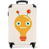 NoBoringSuitcases.com© Kinderkoffer Glühbirne - Roboter - Beige - Lächeln - Kinder 55x35x20cm, 4 Rollen, Kinder Koffer Klein, Trolley Handgepäck beige|bunt 35 cm x 55 cm x 20 cm