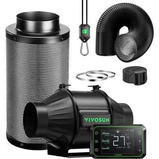 VIVOSUN Rohrventilator 100mm Abluftventilator 357m3/h mit GrowHub E42A Kohlefilter & 240cm Luftkanal AeroZesh T4 Abluftset Kühl- und Belüftungssystem für Growzelt Hydroponik