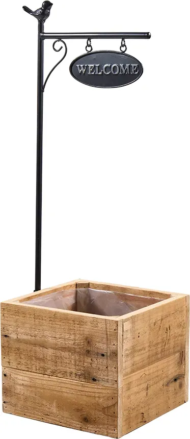 Kasten Holz 23x21x65cm mit Metallschild  - natur/schw
