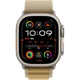 Apple Watch Ultra 2 GPS + Cellular 49 mm Titangehäuse natur, Alpine Loop Armband mandel M