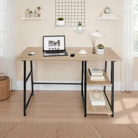 Tectake tectake® Schreibtisch, Paisley 120x50x73,5cm Industrial Style, trapezförmiges Gestell, Seitenregal mit 2 Ablagefächern, 120 x 50 x 73,5 cm