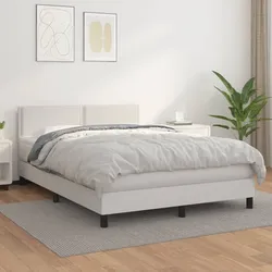 Boxspringbett mit Matratze Weiß 140x190 cm Kunstleder