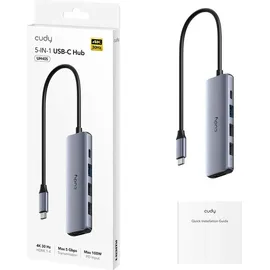 Cudy 5-in-1 USB-C Hub, with 4K HDMI, - Grau/Silber
