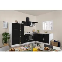 Respekta Winkelküche Amanda L-Form E-Geräte 290 x 200 cm schwarz hochglänzend/weiß