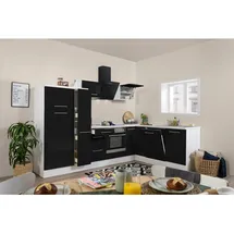 Respekta Winkelküche Amanda L-Form E-Geräte 290 x 200 cm schwarz hochglänzend/weiß