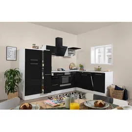 Respekta Winkelküche Amanda L-Form E-Geräte 290 x 200 cm schwarz hochglänzend/weiß