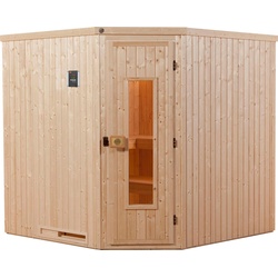 weka Sauna Varberg, BxTxH: 194 x 194 x 199 cm, 68 mm, (Set) 7,5 kW-Ofen mit digitaler Steuerung beige