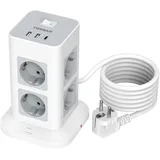 TESSAN Mehrfachsteckdose mit USB C, 8 Fach Verteilersteckdose mit Verlängerungskabel 2M, Steckdosenleiste Überspannungsschutz, 3 USB Mehrfachstecker 3600W, Steckerleiste für Zuhause, Grau