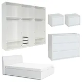 Feldmann-Wohnen Schlafzimmer-Set, Weiß, Holz, 5 Fächer, 8 Schubladen, Rechteckig,Rechteckig, 160x200 cm, Schlafzimmer, Betten