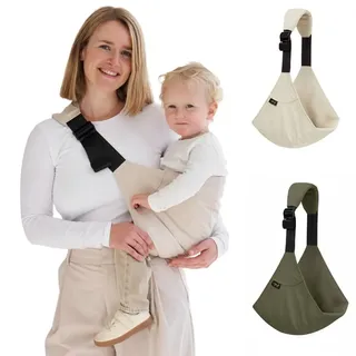 Rookie-Baby – Hüfttrage Baby Beige I Ergonomisch & rückenschonend I Schnell anzulegen – Trage ab 9 Monate bis ca. 4 Jahre I Seitentrage für Kleinkinder I Ideal für unterwegs I Babytrage Hüftsitz