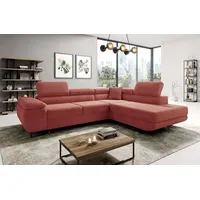 Easy4You Ecksofa Rosa Astorp Kord L-Form – 277 cm - Schlafsofa mit Bettkasten und Schlaffunktion - Eckcouch mit Stauraum und Metallfüße – Rec... - Rosa