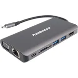 PremiumCord USB-C Dock mit Gigabit RJ45, 4K HDMI, 2X USB 3.0, SD, Audio, PD, Kompatibel mit Video 4K 2160p, Full HD 1080p, USB 3.1 Typ C, Ethernet, Aluminiumgehäuse, Länge 20cm