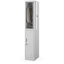 Jan Nowak Spind Metall Schliessfachschrank 2 Fächer abschliessbarer Metallschrank 32 x 45 cm Sozialschrank mit Belüftung Kleiderstange robust für Umkleideraum